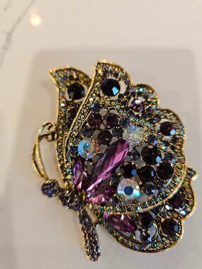 Purple Crystal Rhinestone Big Butterfly Brooch Pin